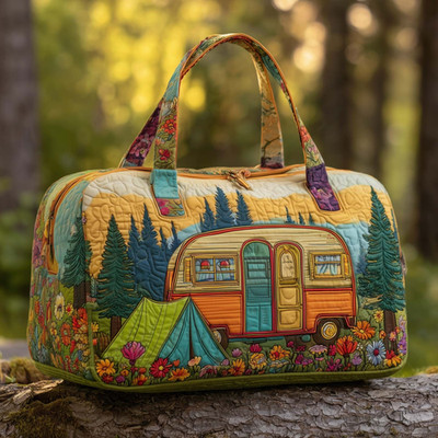 Personalized Cozy Camper Trailer Quilted Weekend Bag Overnight Duffel Luggage