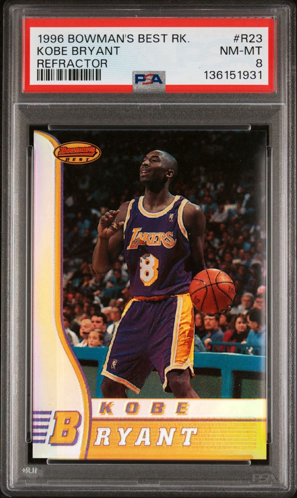 1996 Bowman’s Best REFRACTOR RC PSA 8 Kobe Bryant rookie card R23