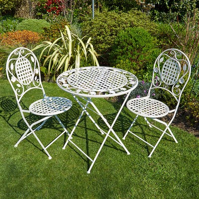 Cream Bistro Set Outdoor Patio Garden Furniture Table and 2 Chairs