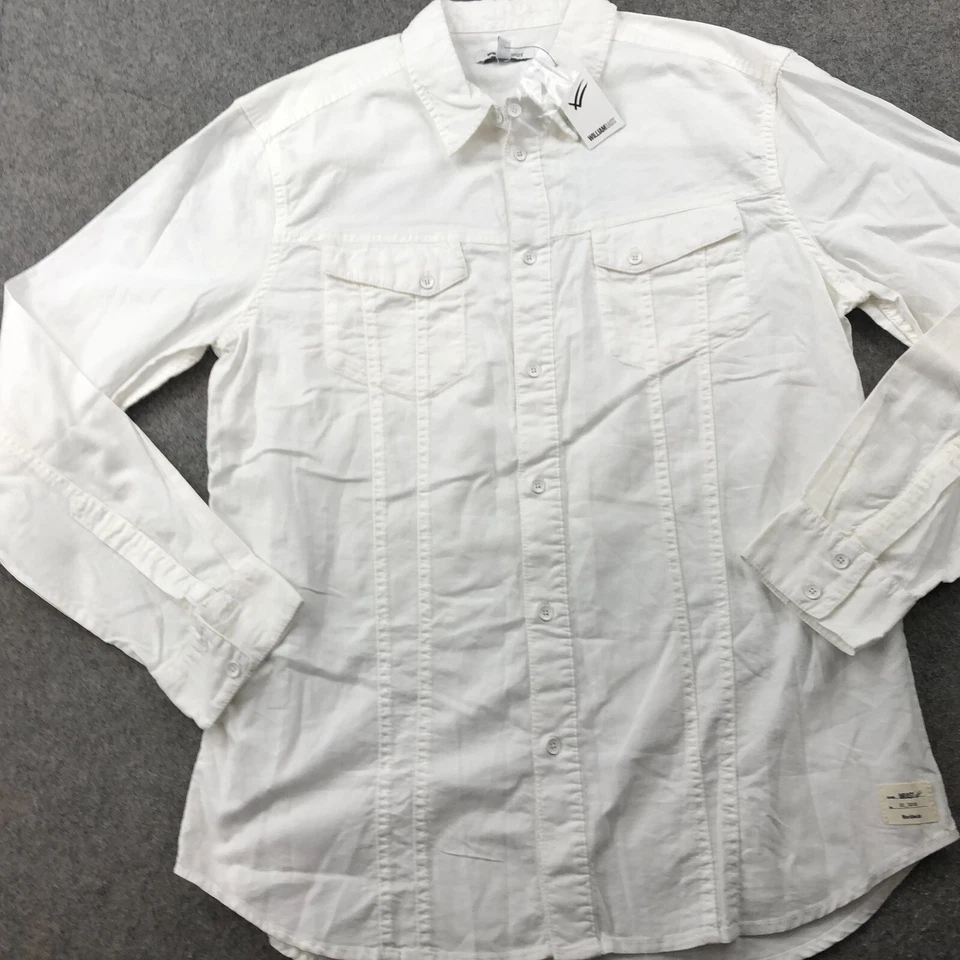 Camisa William Rast Hombre Grande Blanca Sólida Manga Larga Bolsillos Abotonados * Foto 3 de 4