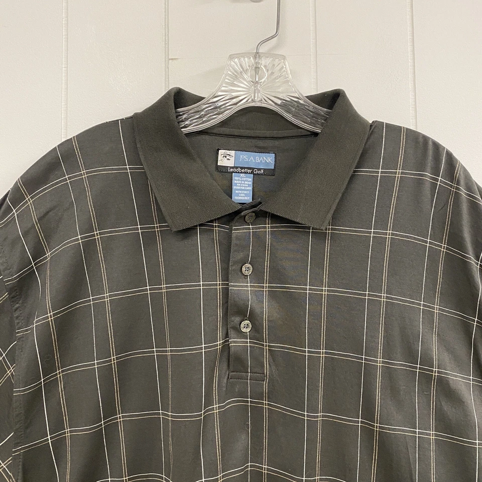 Camisa polo de golf Jos A Bank Leadbetter para hombre XL verde a cuadros logotipo de algodón Foto 4 de 4