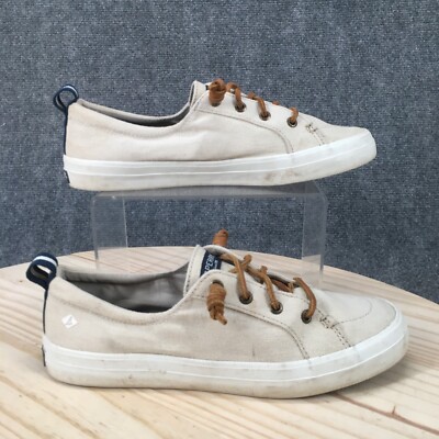 Sperry Shoes Womens 8 M Crest Vibe Canvas Top Sider Sneaker Beige Lace Up Casual