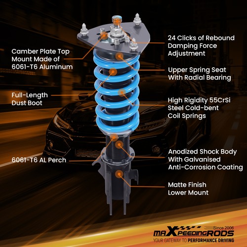 Coilovers 24 Way Damper Lowering Kit For Subaru Impreza WRX 02-07 Forester 03-08 - Picture 4 of 15
