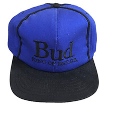 Vintage Bud King of Beers SnapBack Hat Embroidered Blue Black Made In USA