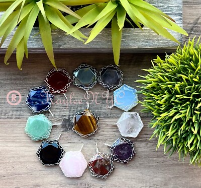 Wholesale Lot 12 Pcs Hexagon Hand Wrapped Crystal Pendant  Healing Energy
