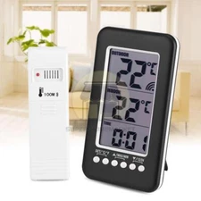 Indoor Outdoor Digital Thermometer Clock Temperature Meter Wireless Transmitter