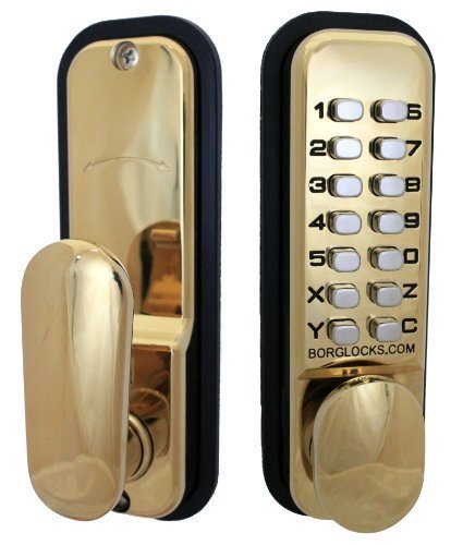 Borg Locks BL2201 Digital Push Button Door Lock with Holdback in Polished Brass
