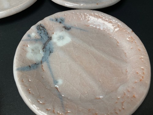 Shino ware 5 Pcs Set Round Plates signed, Japanese Art Pottery Tableware Vintage - Picture 5 of 10