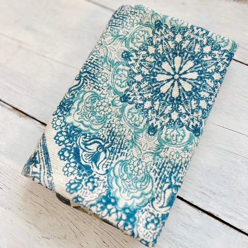 1 Pottery Barn Linen Cotton Medallion 24x24" Throw Pillow Cover Blue Tan Floral - Picture 6 of 10