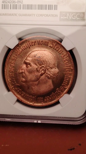 1922 Germany 500 Mark Westphalia Notgeld Gilt Bronze NGC MS65 Lustrous      1454