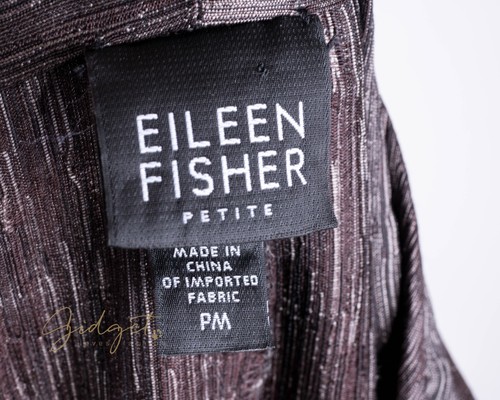 Eileen Fisher Size PM Brown Metallic Mandarin Style Long Silk Jacket - Picture 4 of 4