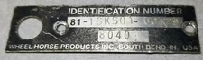 Wheel Horse C-161 ID tag