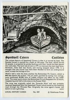 Alte Postkarte Boot in Speedwell-Höhle überflutete Bleimine Castleton unbesendet