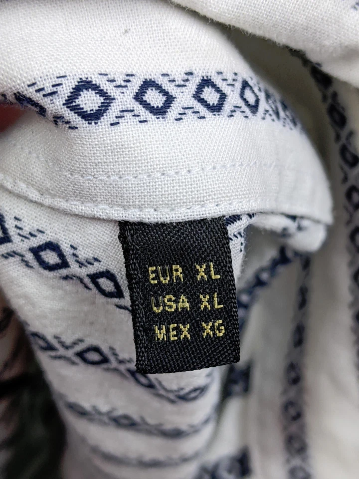 Massimo Dutti Mens XL Blue White Stripe Southwestern Aztec Spread Button Shirt - Image 3 of 4