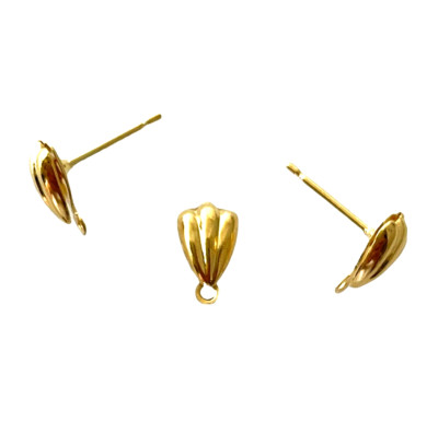 100 Gold Hollow 8mm Half  Shell Loop Earstuds Earrings Stud Post Bead Findings