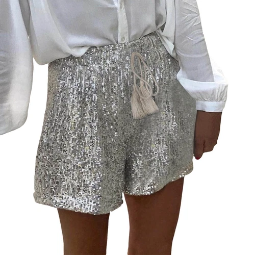 New Women Summer Sequin Shorts High Waist Casual Loose A Line Hot Pants Sparkly - Picture 5 of 20
