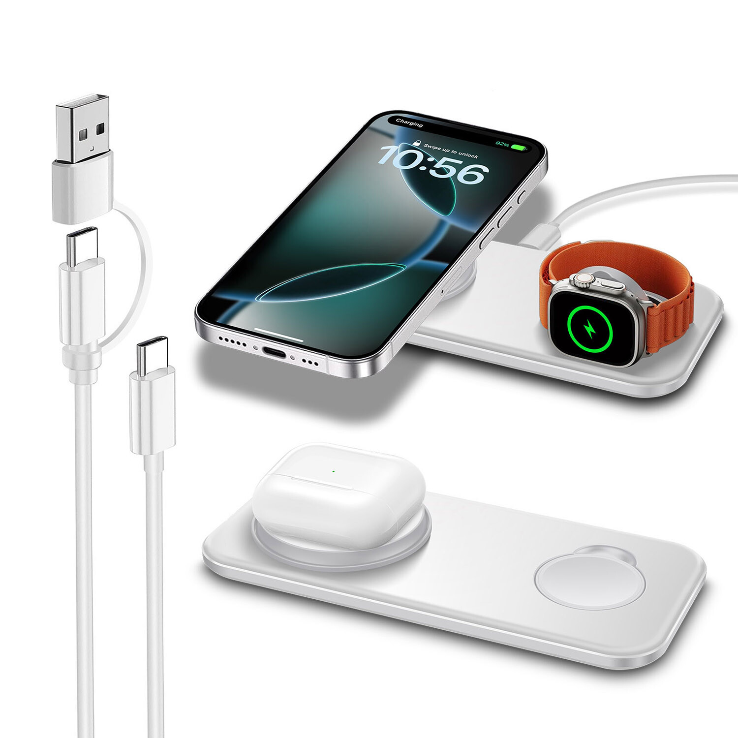 Wireless Charger 2in1 Charging Pad For Apple Watch Ultra 10 iPhone 16 Pro Max 15-image