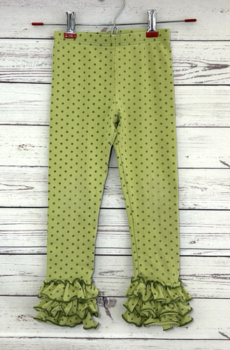 Sweet Honey Leggings Pants Green Six 6Y Polka Dots Ruffles