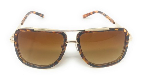 Occhiali da sole uomo donna moda oversize quadrati flat top oro metallo tartaruga NUOVI - Foto 3 di 3