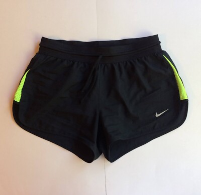 Nike Black Dri-Fit Shorts XS Run Fast Green Neon Running Brief Lined Gym