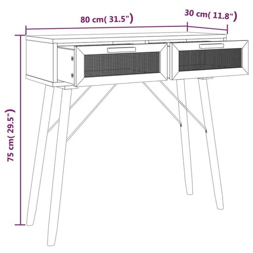 NNEVL Console Table Black 80x30x75 cm Solid Wood Pine&Natural Rattan - Picture 7 of 8