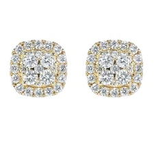 Small 3D Cube Yellow Gold 925 Sterling Silver Square Cluster Stud Earrings