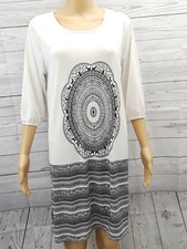5th and Love Shift Dress Sz M Black White Aztec Print 3/4 Sleeve Lagenlook 