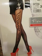 FIORE DAYTONA  PATTERNED DESIGNER 40 DENIER PANTYHOSE TIGHTS SIZE 3 BLACK