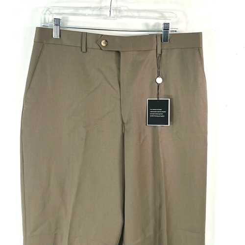 Alfani Mens Flat Front Straight Leg High Rise Wool Tan Dress Pants Size 34X34 - Picture 3 of 12