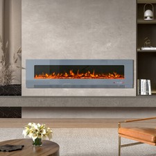 60" Free Standing Electric Fireplace LED Wall Inset Fire Crystal & Logs Heater