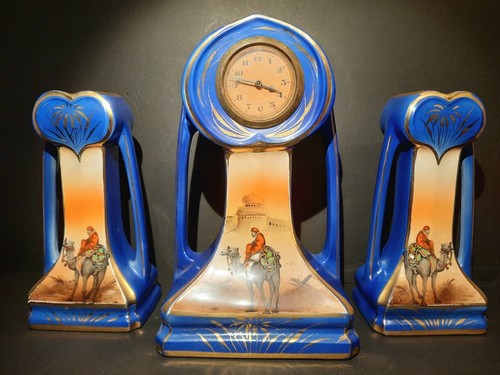 Very Rare Art Nouveau Orientalist Shaw & Copestake early SilvaC Clock and Vases