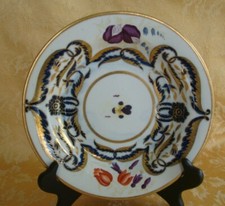 Plato de postre de porcelana inglesa del siglo XIX PINTADO A MANO ~ rosetas y hojas azules