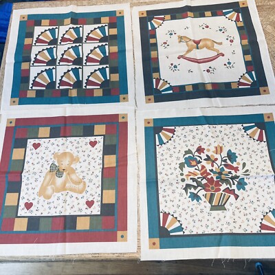 Lot of 4 Vintage Farmhouse Screen Print Squares, Cranston Print Works 14 x 14''