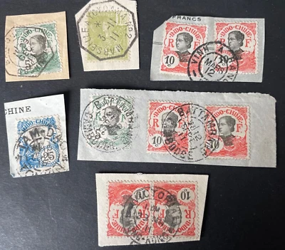 Timbres Indochine Lot de 6 fragments belles Oblitérations , Indo-China Cancel - Photo 1/4