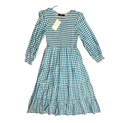 blue gingham tiered dress Blue crab embroidery gingham tiered dress – Honeydew USA main image 1