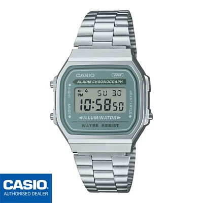 CASIO A168WA-3AYES⎪A168WA-3A⎪Original⎪Vintage ICONIC⎪Verde⎪PLATA - Imagen 1 de 4