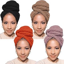 PWEOUKE Head Wraps for Black Women African 4 Pcs-black,camel,pink,orange
