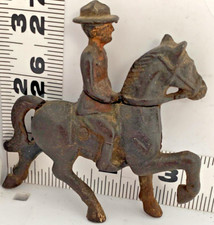 VItg. Brown Cast Iron Toy Calvary Officer Mounted Horseback 1930s e-09 