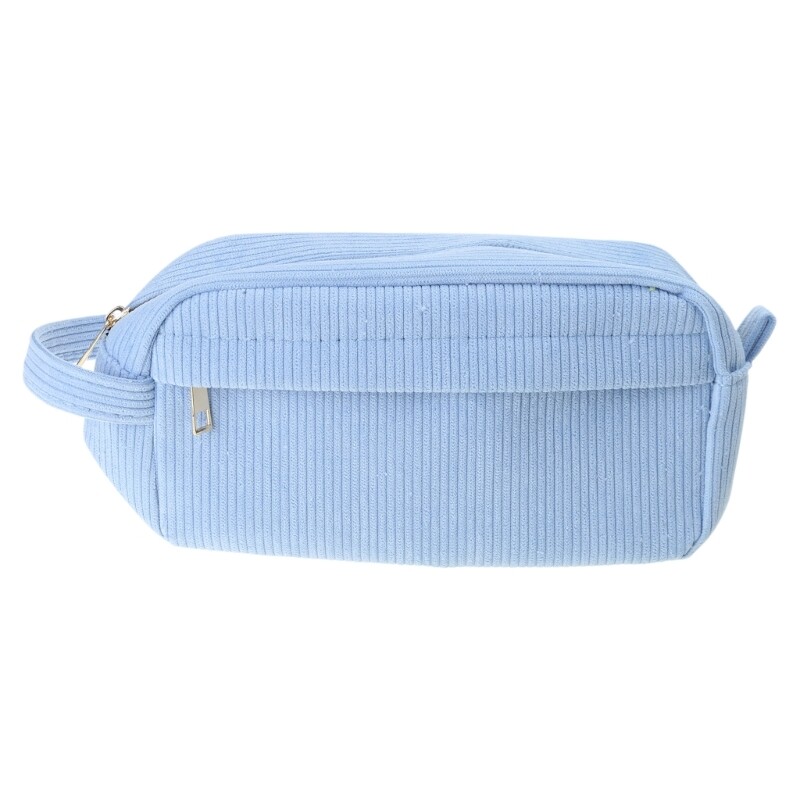 Corduroy Makeup Bag with Handle Large Zippered Cosmetic Toiletry Purse