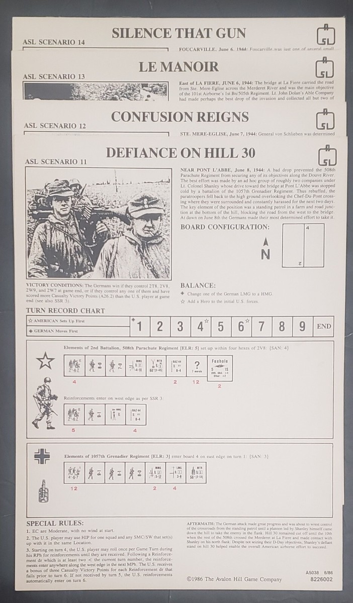 PARATROOPER 11-18 ASL ADVANCED SQUAD LEADER WWII GAME SCENARIO'S