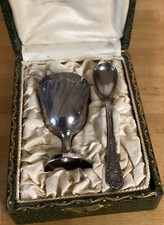 Set Taufe Schale Löffel Metall versilbert in Schatulle Vintage