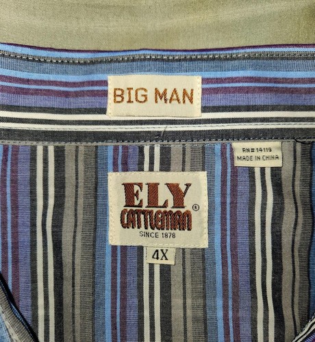 Ely Cattleman Big Man Shirt Mens 4X Striped Short Sleeve Pearl Snap Western NWT - Picture 5 of 6