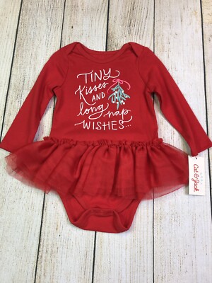 Tiny Kisses and Long Nap Wishes Red Tutu Romper Bodysuit Cat & Jack Sz 0/3M 12M