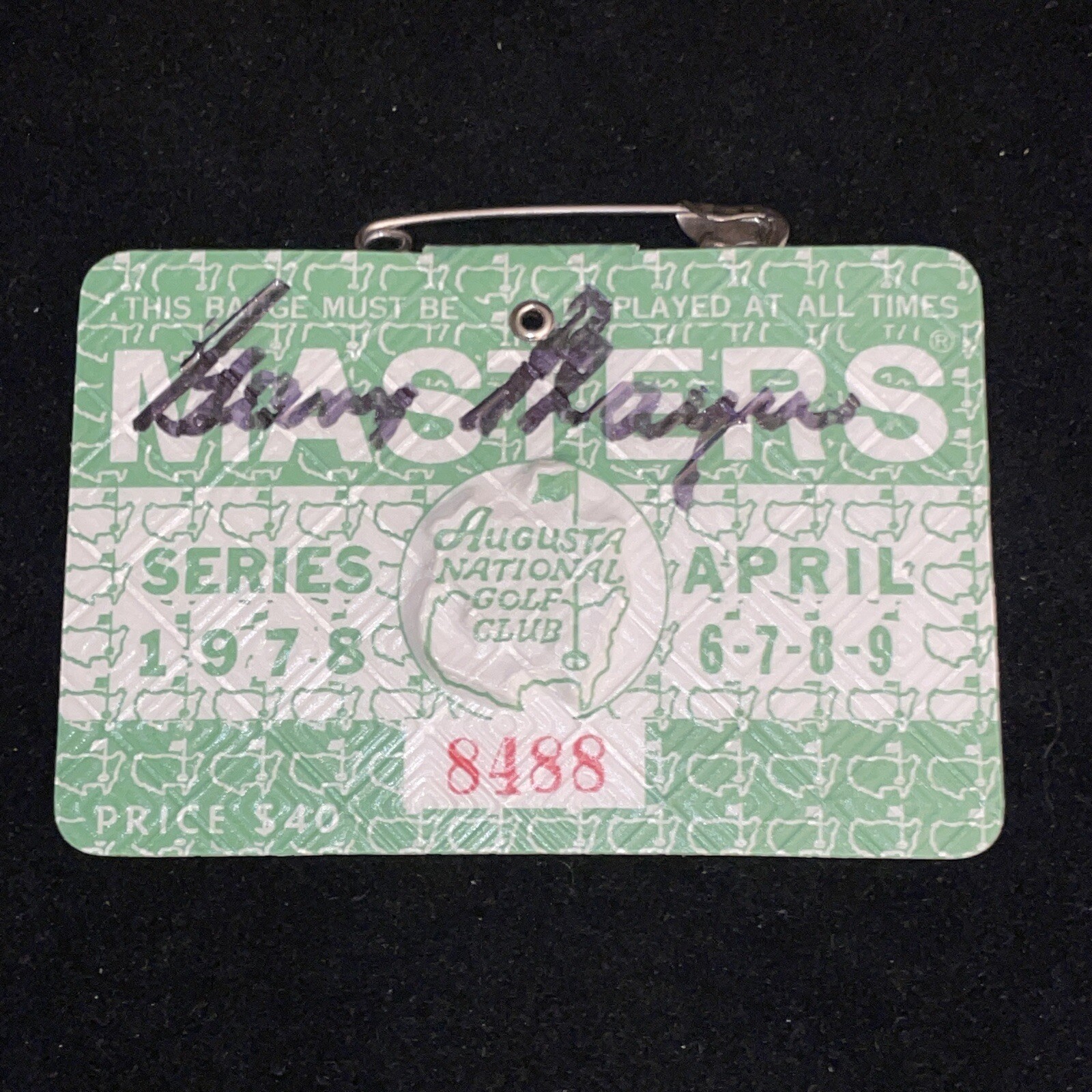 Gary Player Autographed Signed 1978 Masters Badge JSA COA Golf Champion Ticket South Africa 
