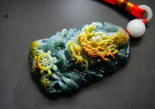 Certified Grade A Blue Guatemal Icy Blue green Jade jadeite Dragon Pendant 712 - Picture 20 of 24