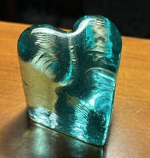 Fire And light Blue/Teal Heart Shaped Paperweight/Decor. 