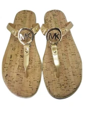 MICHAEL KORS Jelly Cork Thongs Sandals Flip Flops Bronze Gold Size 6 , 8