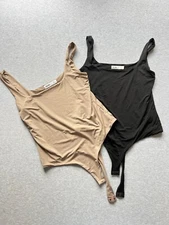 Elodie Tank Bodysuits Womens Large Beige Black Neutral Snap Lot 2