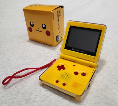 Nintendo Game Boy Advance SP X Pikachu Pokemon, Custom Box, Protector & Charger