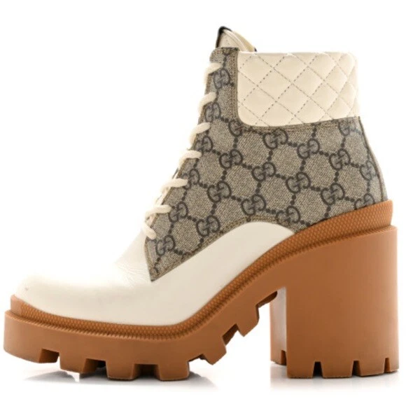 Bottines à lacets matelassées Gucci en veau GG monogramme suprême nappa pointure 41 